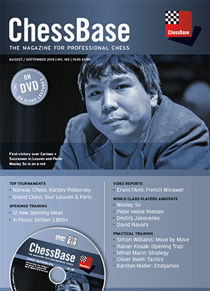 This is the product image for ChessBase Magazine 185. Detail: CHESSBASE MAGS. Product ID: CB185.
 
				Price: $29.95.