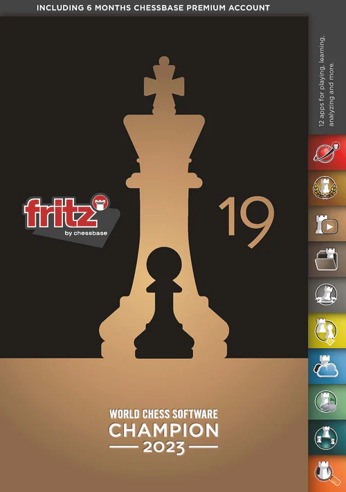 This is the product image for Fritz 19. Detail: CHESSBASE. Product ID: FRITZDVD19.
 
				Price: $119.95.