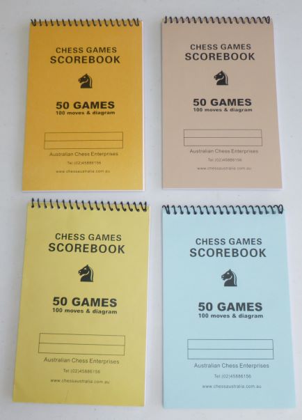 This is the product image for Chess Scorebook (50 games). Detail: STATIONERY. Product ID: SB01.
 
				Price: $5.00.